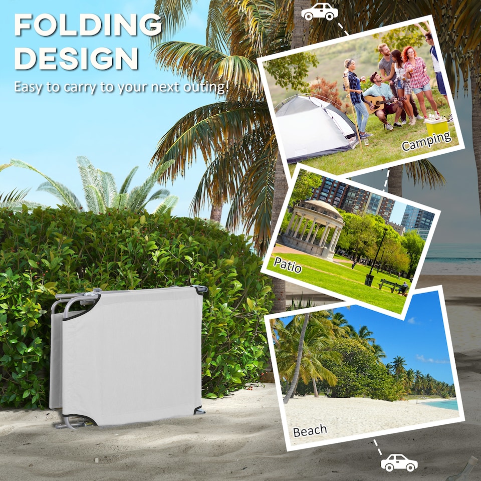 image 1 of Outsunny Folding Sun Lounger Set of 2 w/ Sunshade Adjustable Backrest Light Grey