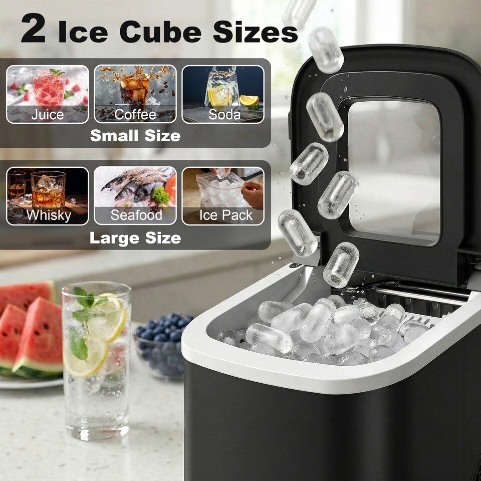 image 1 of HOMCOM Countertop Ice Maker Machine 12kg/24H Self-Cleaning 2 Sizes Black