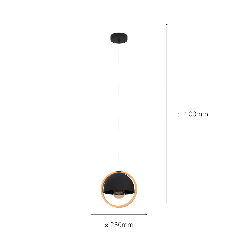 image 1 of EGLO Callow Steel and Wood Black/Brown Single Pendant | Copper