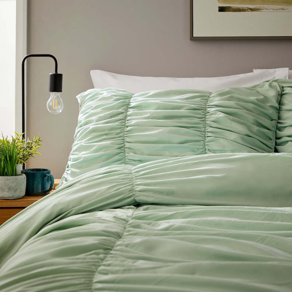 image 1 of Ruched Duvet Set in Sage Green - King | Green | Sage Green | King