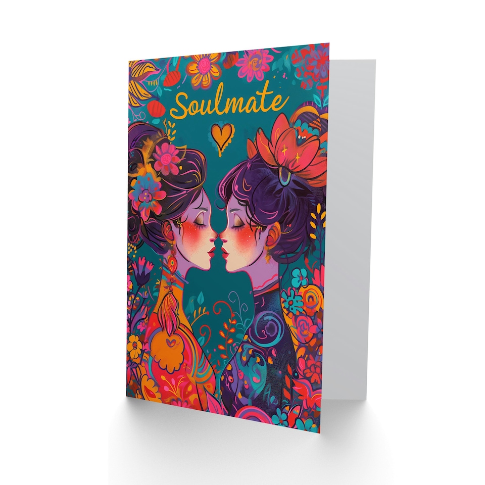 image 1 of Soulmate Gay Girls Women Lgbt Floral Anniversary Valentines Day Card