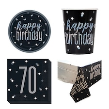 Black Glitz 70th Birthday 8 Person Value Party Pack
