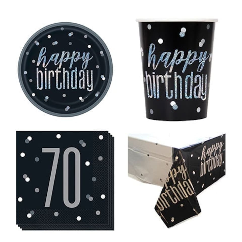 Black Glitz 70th Birthday 8 Person Value Party Pack