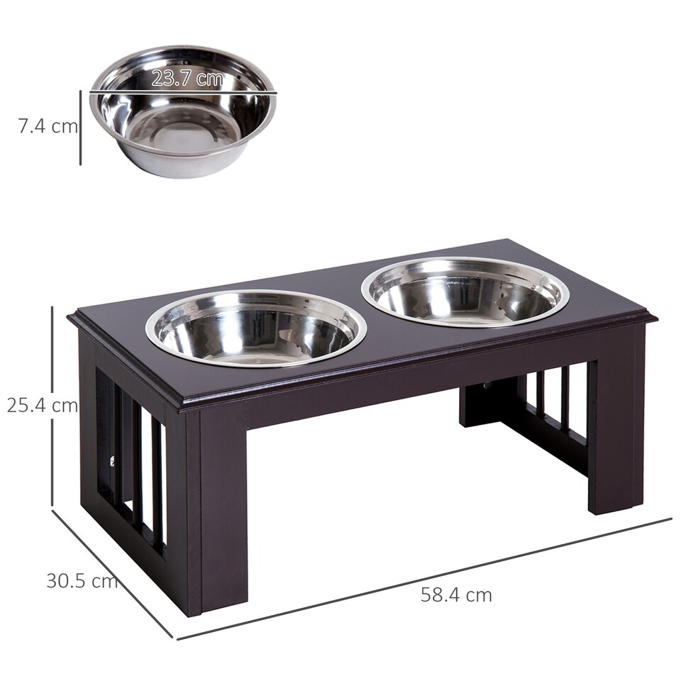 image 1 of PawHut Raised Dog Bowls Pet Feeder Raised Elevated Stainless Steel Food Brown