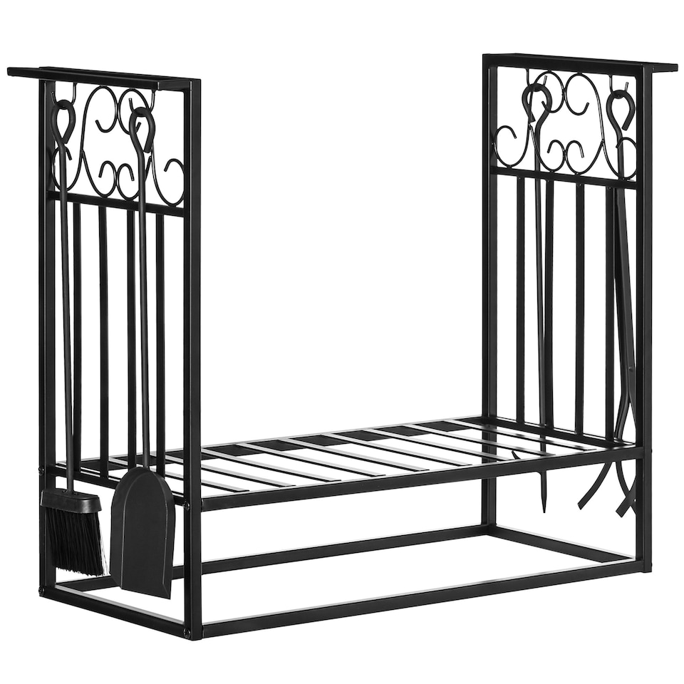 image 1 of HOMCOM Vintage Style Powder Coated Steel Firewood Log Rack Holder