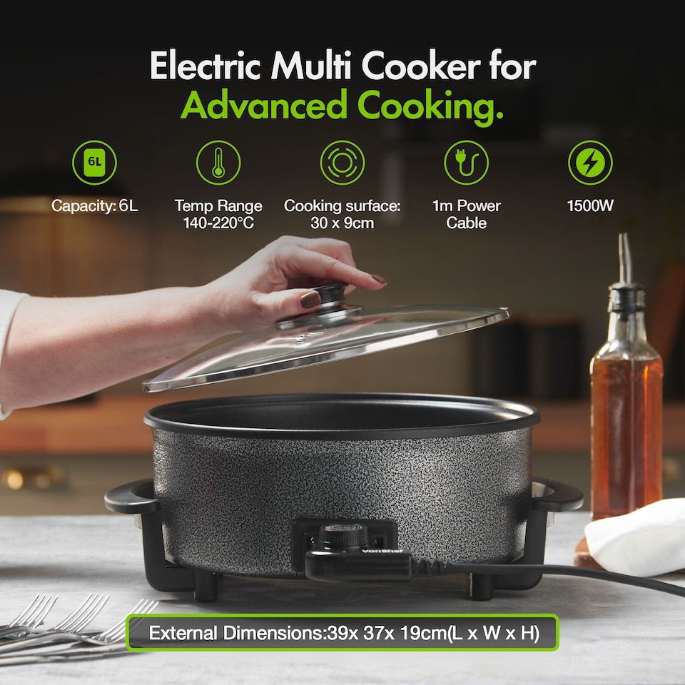 image 1 of VonShef Electric Frying Pan 6L with Glass Lid 1500W
