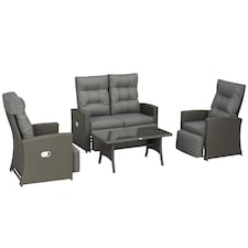 Outsunny 4 Piece Rattan Garden Furniture Set with Sofa, Glass Table, Grey | Grey | Grey