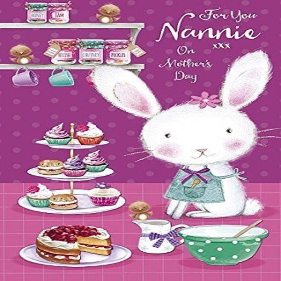 image 1 of Nannie - Sweet Bunnie & Cup Cake On Mother's Day Greeting Card