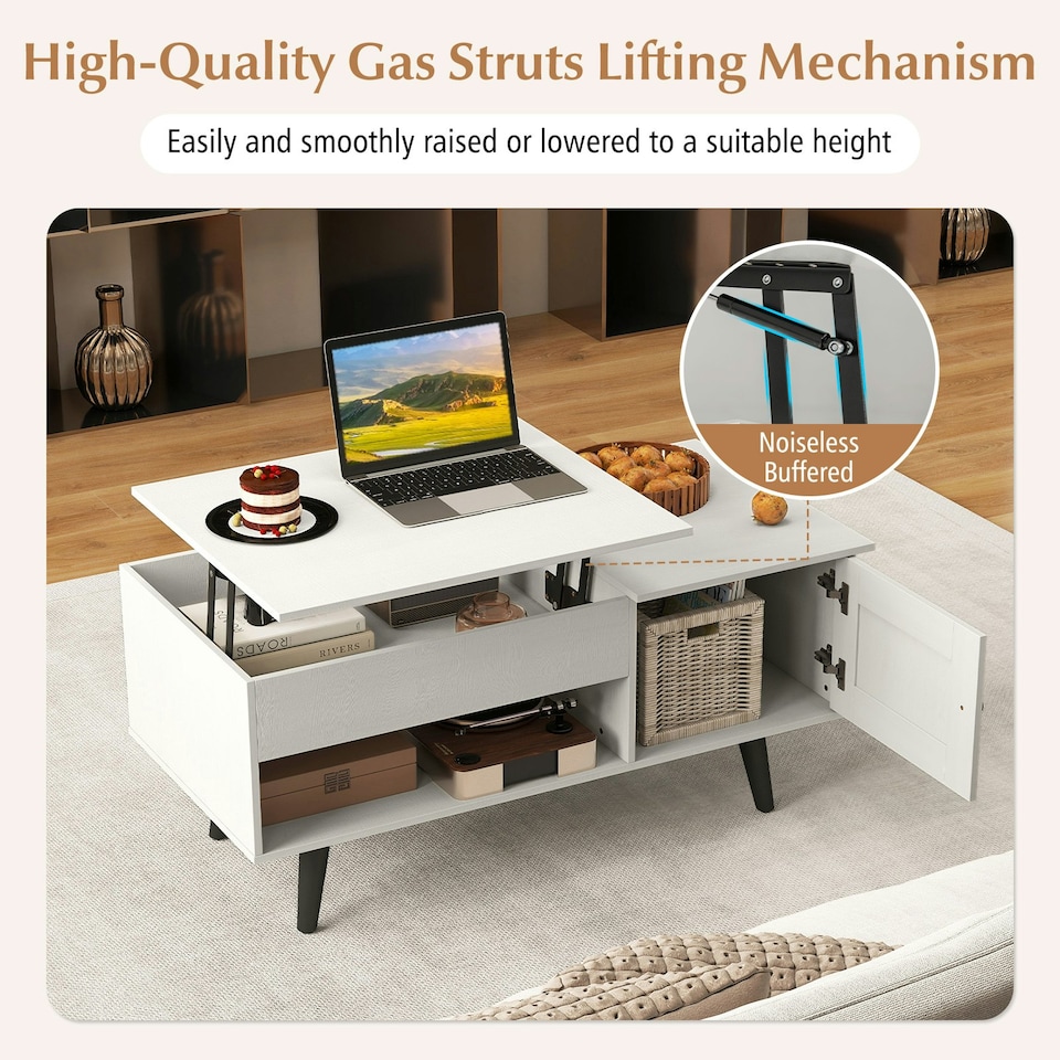 image 1 of COSTWAY Lift Top Coffee Table w/Hidden Compartment White White