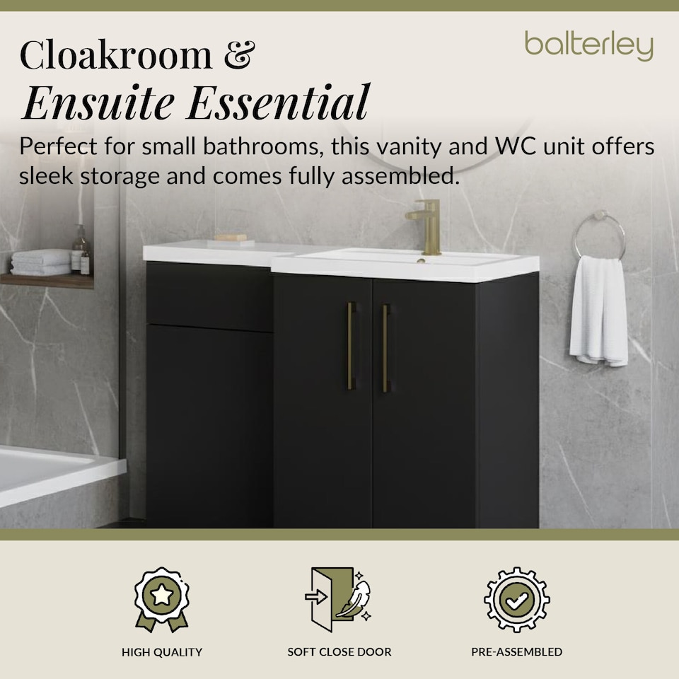 image 1 of Balterley Right-Hand Bathroom Vanity and WC Unit Combination with Basin, with Handles | Grey | Satin Soft Black