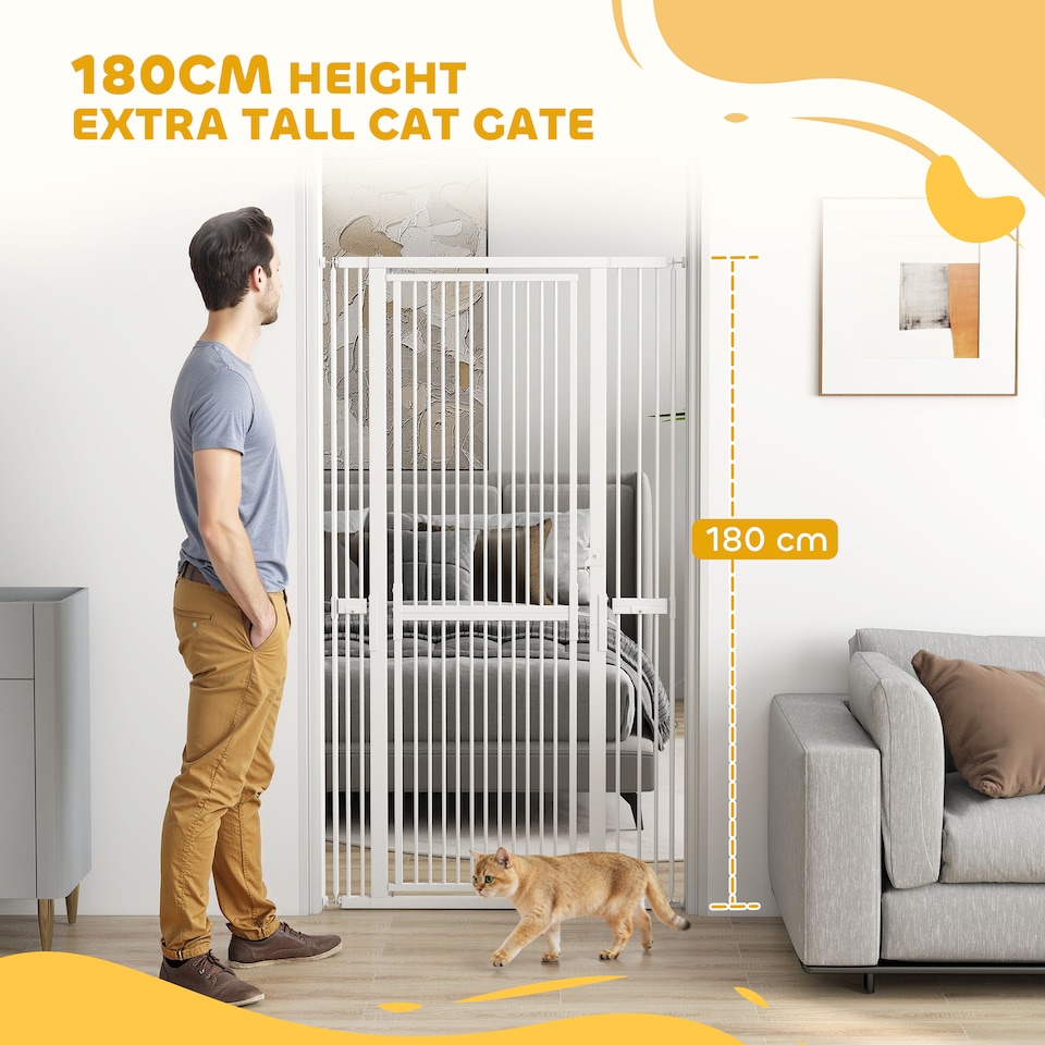 image 1 of PawHut 180cm Extra Tall Pet Gate Cat Gate with Narrow Gap, 77-104cm Wide