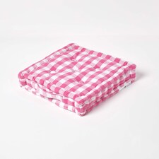 Homescapes Pink Block Check Cotton Gingham Floor Cushion - 40 x 40 cm | Pink | 40 x 40 cm