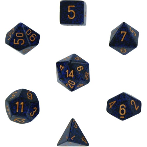 Speckled Polyhedral Dice 7 Set: Golden Cobalt - Brand New