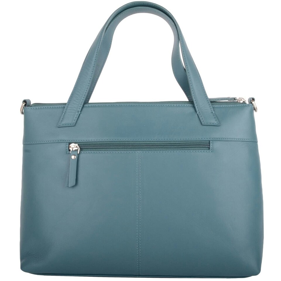 image 1 of Womens Premium Soft Genuine Leather Twin Tote Style Shoulder Handbag with Detachable Shoulder Strap - Aqua / Ivory Black | Black/Cloud