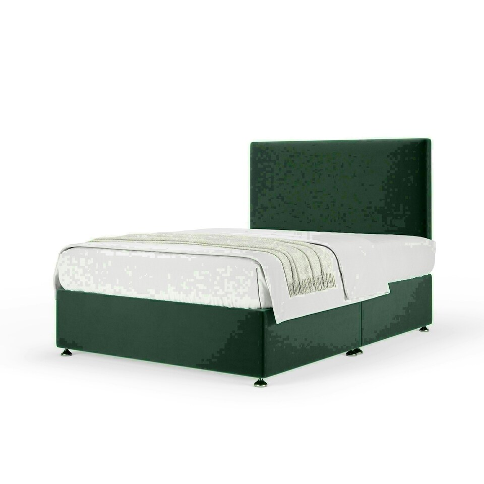 Emerald Green Plush Velvet No Drawer Divan Base and Valencia Headboard Super King