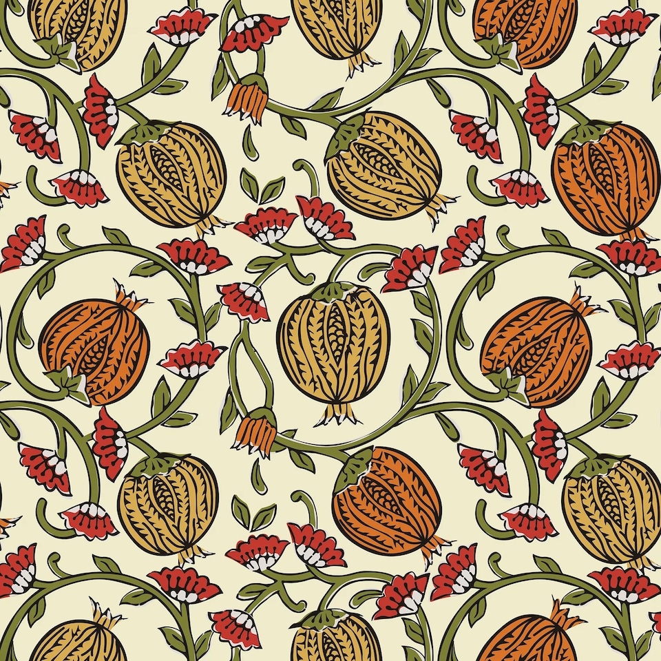image 1 of Pomegranate Passion Wallpaper in Cream | Cream | Light | 50cm x 10m