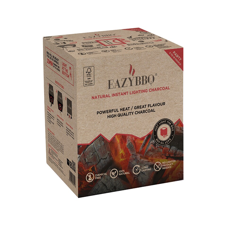 image 1 of EAZYBBQ Instant Disposable BBQ Charcoal for 8–16 People | Ready to Light Portable Barbecue with Oak Charcoal | Outdoor BBQ for Camping, Parties & Festivals