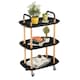 image 1 of 3 Tier Beech Wood & Plastic Serving Storage Trolley Food Drinks Cart on Wheels | Black | Black | 3 Tier | 1