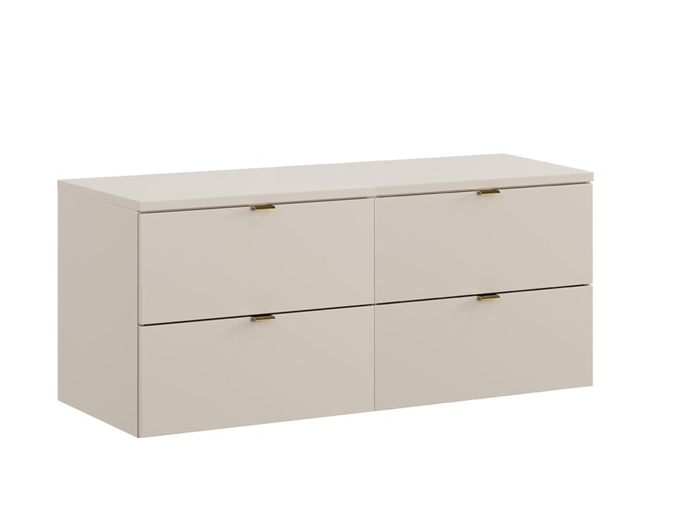 image 1 of Double Vanity Unit 1200mm Bathroom Wall Cabinet Countertop Floating 4 Drawer Cashmere Beige Storage with Worktop Dalia