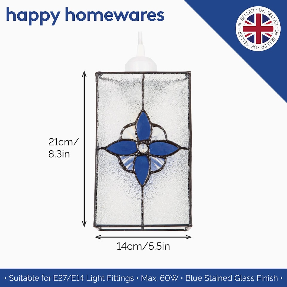 image 1 of Traditional Clear Glass Tiffany Style Pendant Light Shade with Royal Blue Panels | Blue | Blue | 1