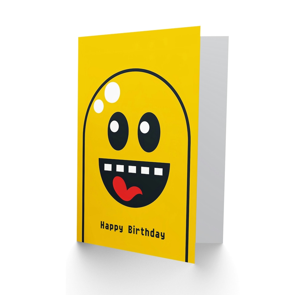 image 1 of Yellow Pac Ghost Retro Video Game Style Kids Child Kids Birthday Card