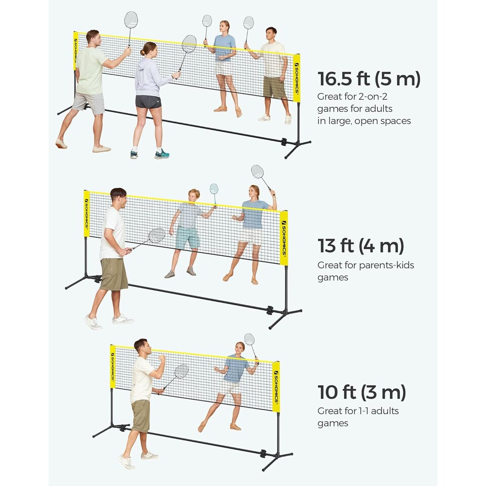 image 1 of Portable Outdoor Badminton and Volleyball Net Set with Adjustable Poles, 4 M, Yellow