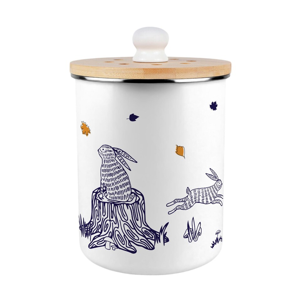 image 1 of Woodland Rabbits Food Waste Caddy - Metal 2L Decorative Kitchen Compost Bin