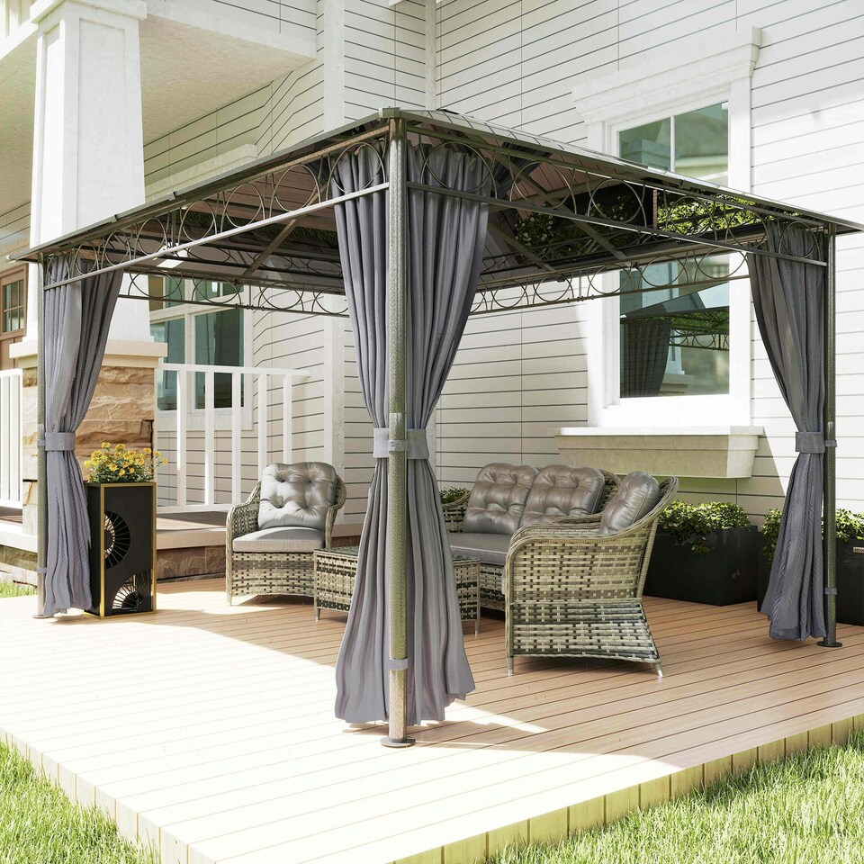 image 1 of Outsunny 3 x 3.6m Hardtop Gazebo for Garden Party w/ Polycarbonate Curtains