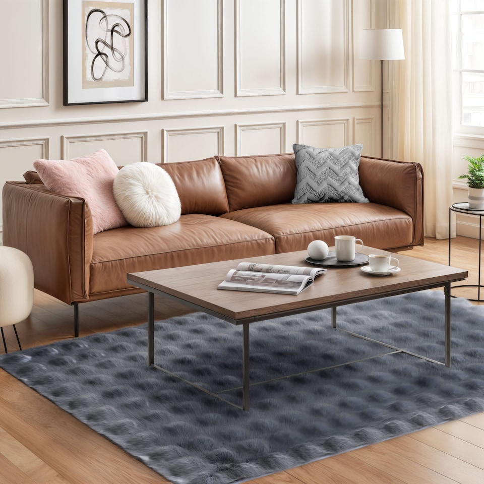 image 1 of Deluxe Fur Rug in Charcoal, 80cm x 150cm | Grey