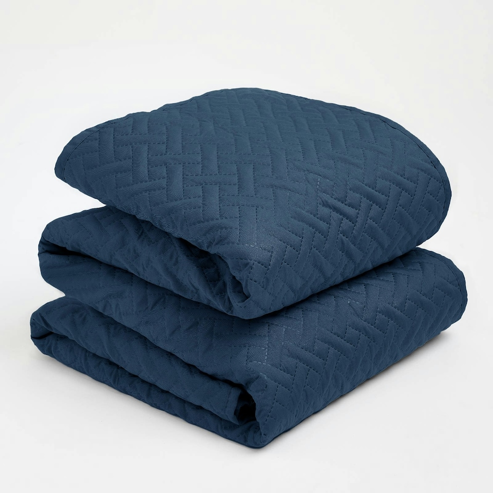 image 1 of OHS Geo Pinsonic Quilted Blanket Bedspread, 200x240cm - Navy Blue
