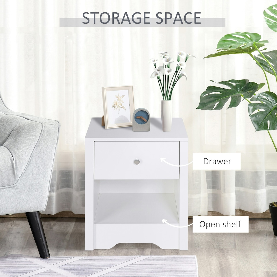 image 1 of HOMCOM Bedside Table Unit Drawer Shelf Cabinet Chest Solid Wood Bedroom