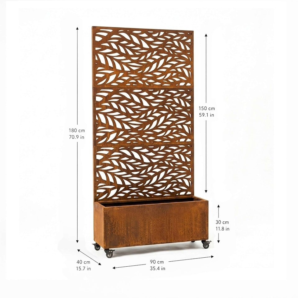 image 1 of Nicoman Metal Privacy Screen with Planter Pot Leaf Pattern