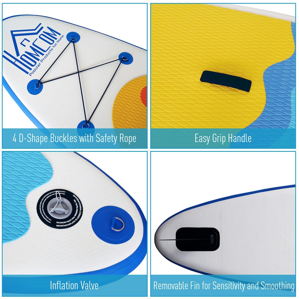 image 1 of HOMCOM 10ft Inflatable Surfing Boards W/ Paddle, Fix Bag, Air Pump, Backpack Yellow