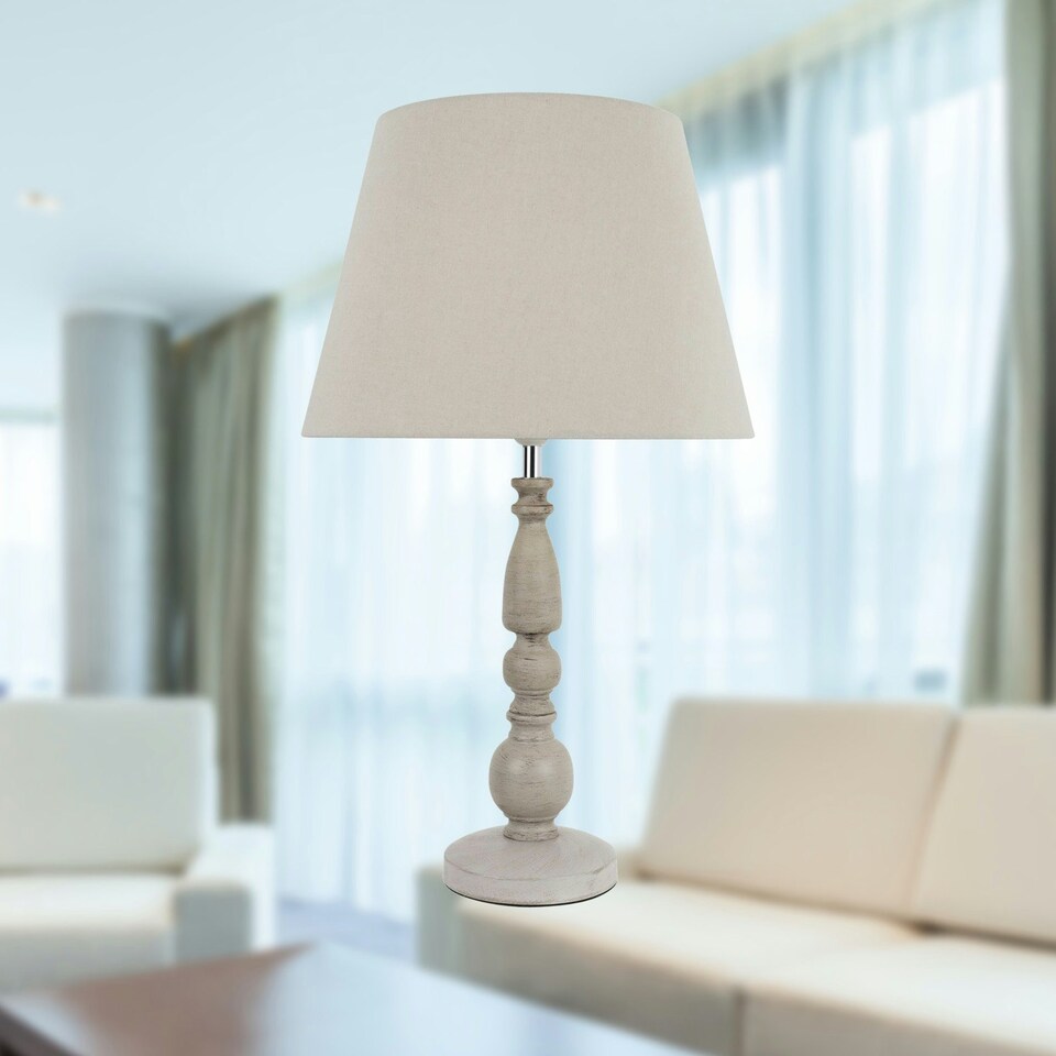 image 1 of Grey Wash Wood Effect 59cm Table Lamp with And Grey Cotton Shade Grey | Grey