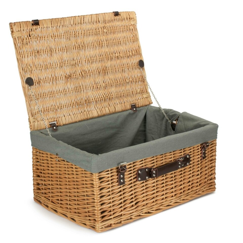 image 1 of 62cm Buff Wicker Picnic Basket with Lining | Black | Black | One Size