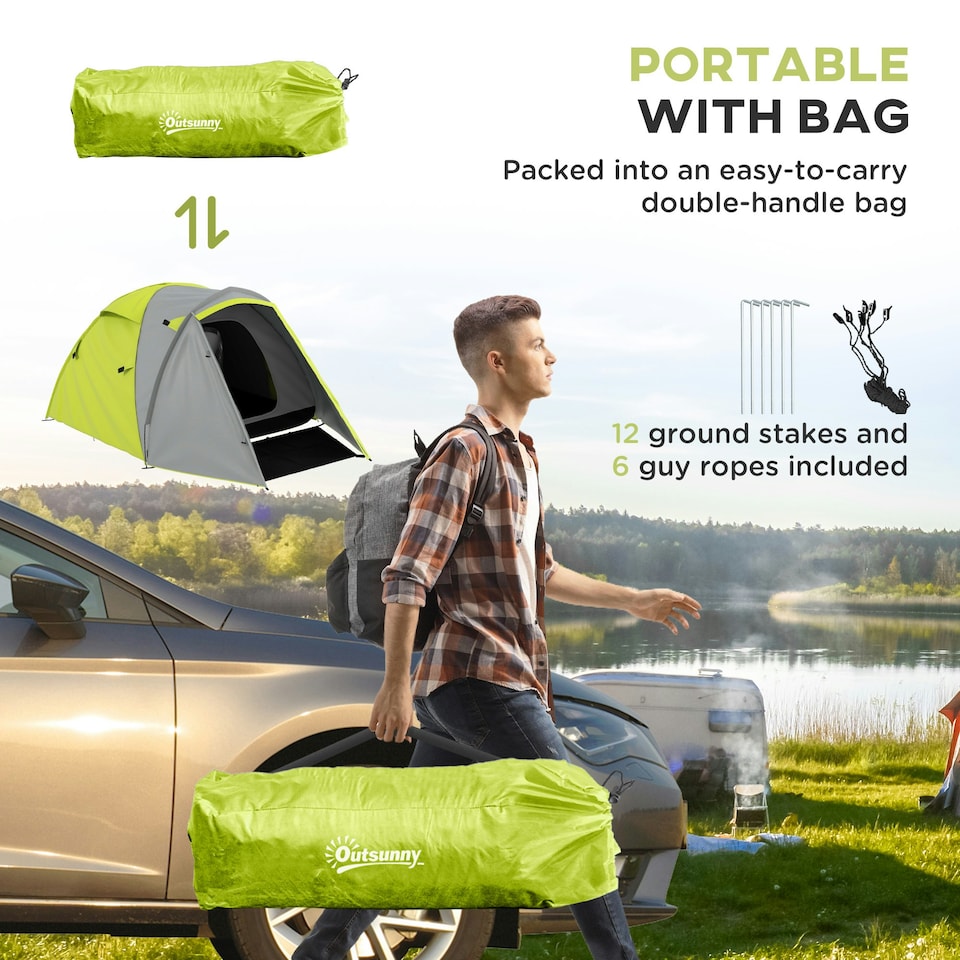 image 1 of Outsunny 2 Man Camping Tent with Living Area, 2000mm Waterproof, Yellow