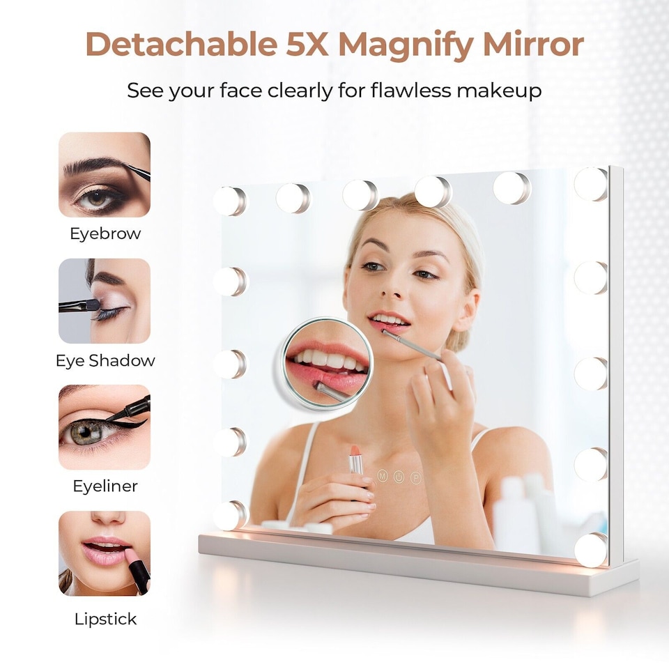 image 1 of COSTWAY Vanity Mirror Hollywood Makeup Mirror Lighted Vanity Mirror