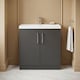 image 4 of Balterley Winshill Contemporary 2 Door Floor Standing Vanity Unit with Thin Edge Basin, Woodgrain Dark Grey, 800mm