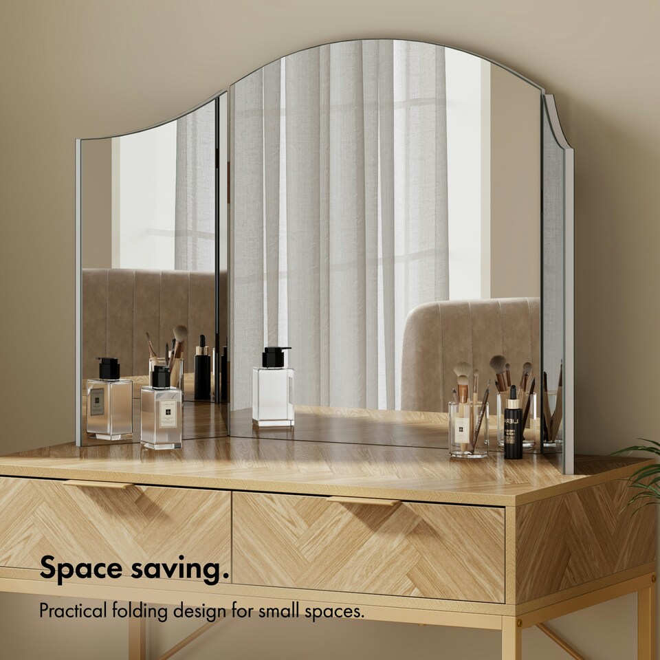 image 1 of BTFY Large Free Standing Trifold Mirror for Dressing Table