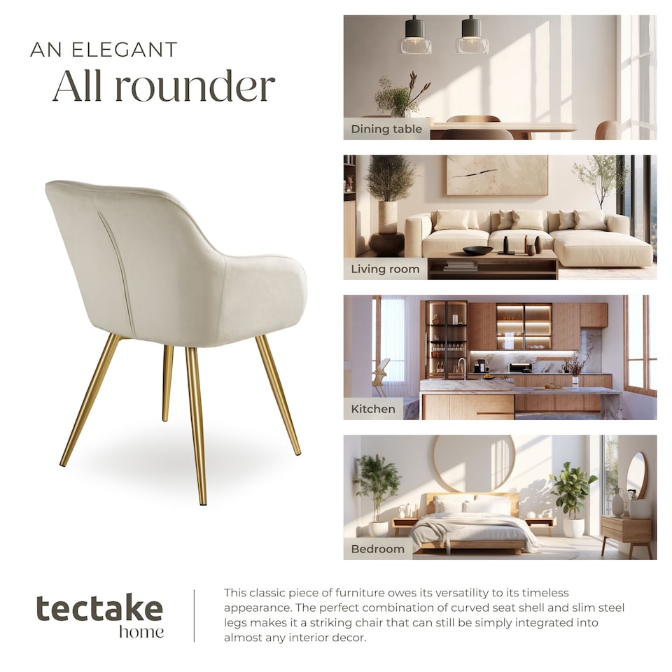 image 1 of Chair Marilyn with Velvet Cover, Gold Steel Legs and Plush Padding | Cream | cream/gold | One Size | 2