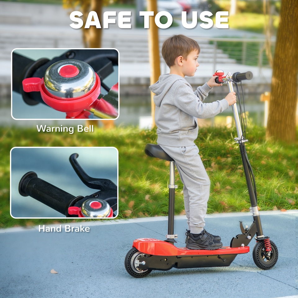 image 1 of HOMCOM Folding Ride on Powered Scooter w Warning Bell for Age 6-14 Years | Red | Black and Red