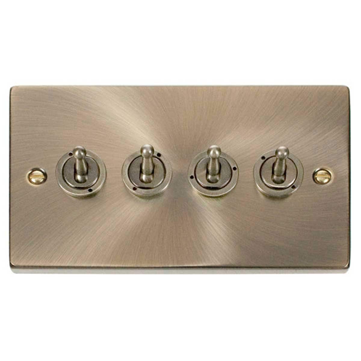 SE HOME Antique Brass 4 Gang 2 Way 10AX Toggle Light Switch Brown Antique Brass