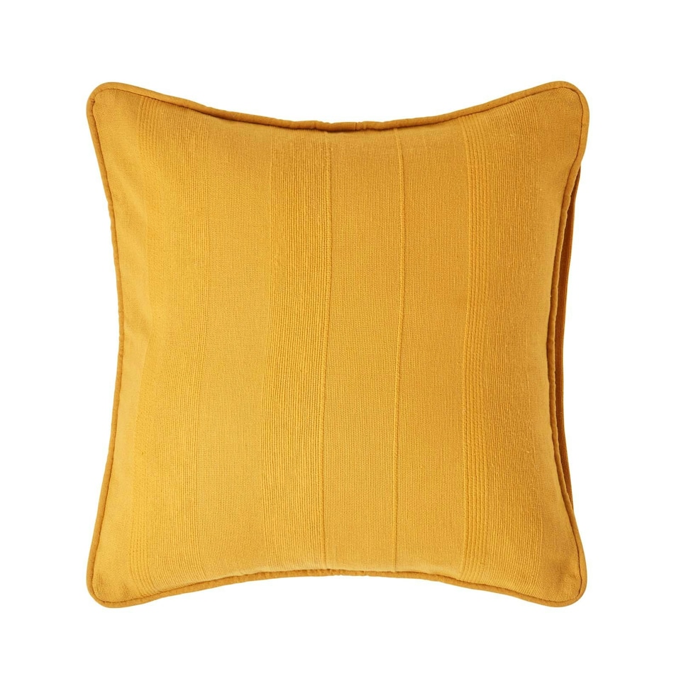 image 1 of Homescapes Cotton Rajput Ribbed Mustard Yellow Cushion Cover - 60 x 60cm