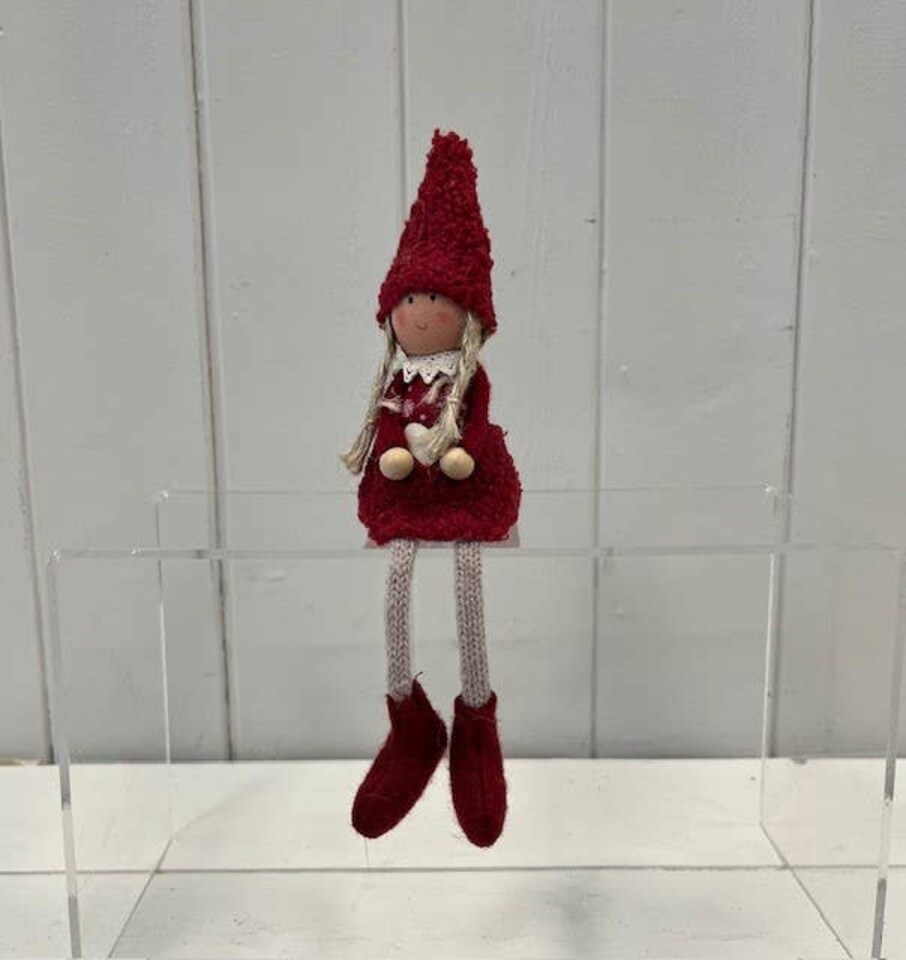 Satchville Red Boucle Sitting Doll With Wooden Heart