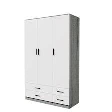 3 Door 4 Drawer Wardrobe With Hanging Rail And Storage Shelf | Grey | Ash Grey Carcass & White Door | 1
