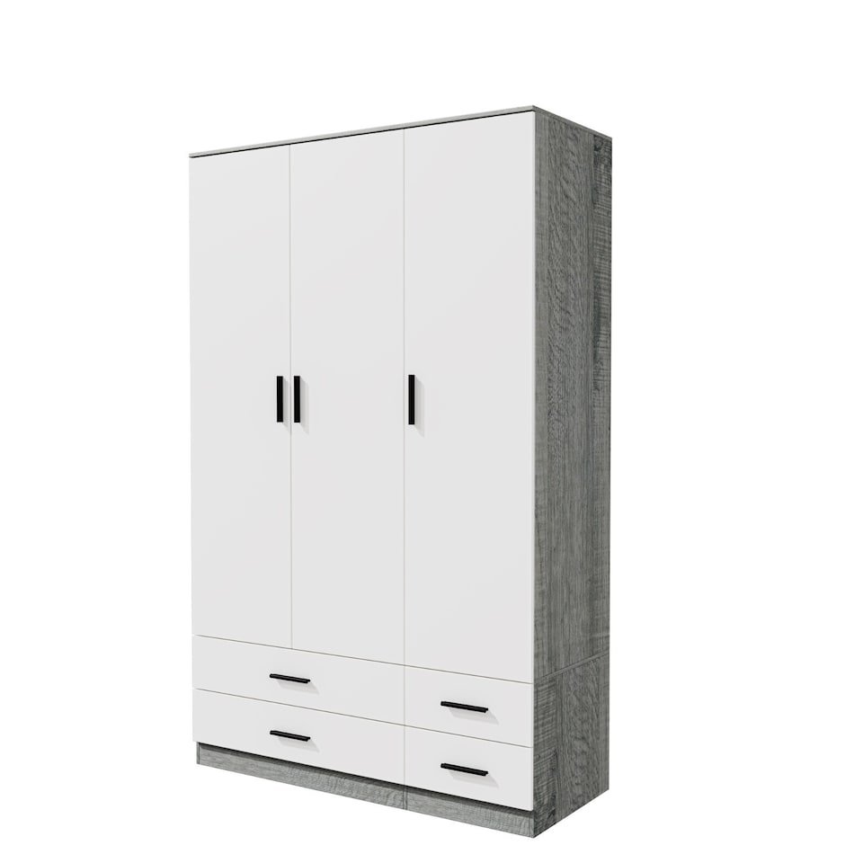 image 1 of 3 Door 4 Drawer Wardrobe With Hanging Rail And Storage Shelf | Grey | Ash Grey Carcass & White Door | 1