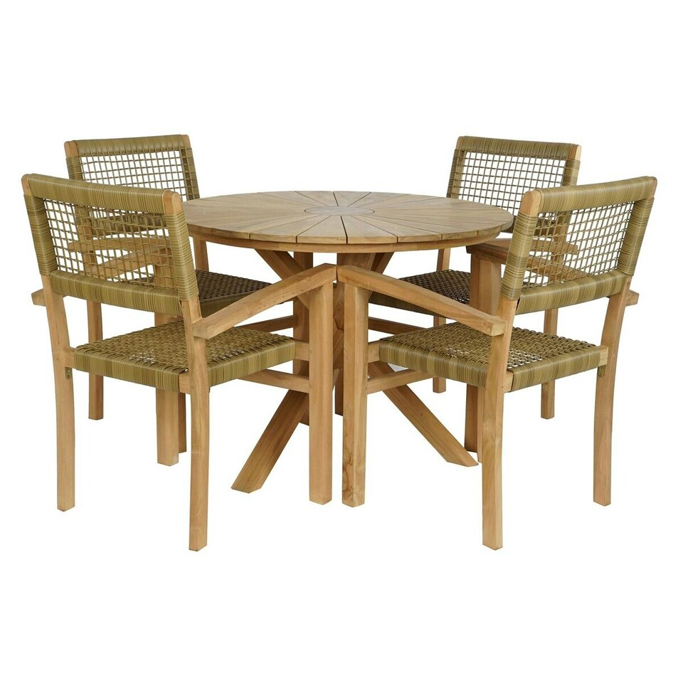 image 1 of Table set with 4 chairs DKD Home Decor 100 x 100 x 75 cm Brown