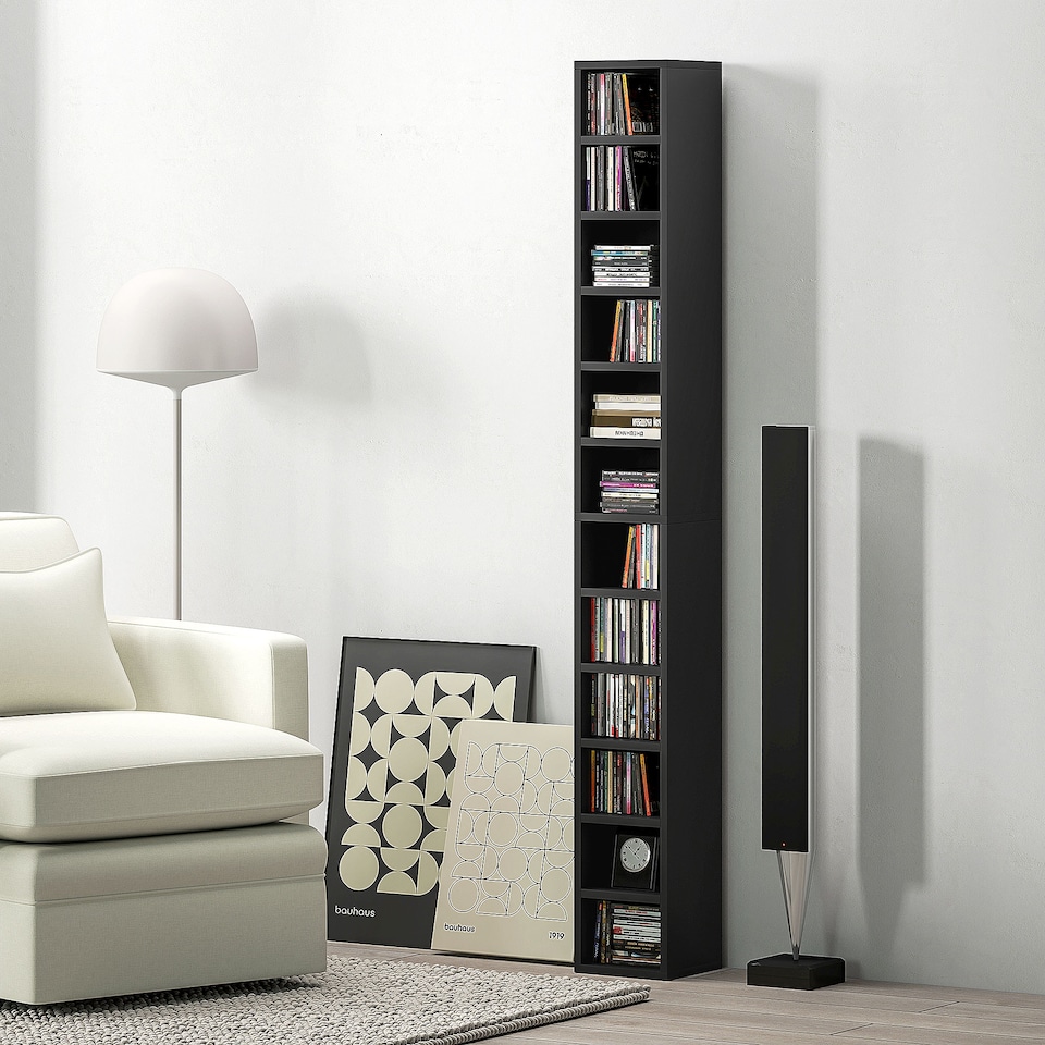 image 1 of HOMCOM 204 CD Storage Unit, Storage Tower with 12 Cubes, 175cm Tall Bookcase for Living Room, Home Office, Study Room, Black