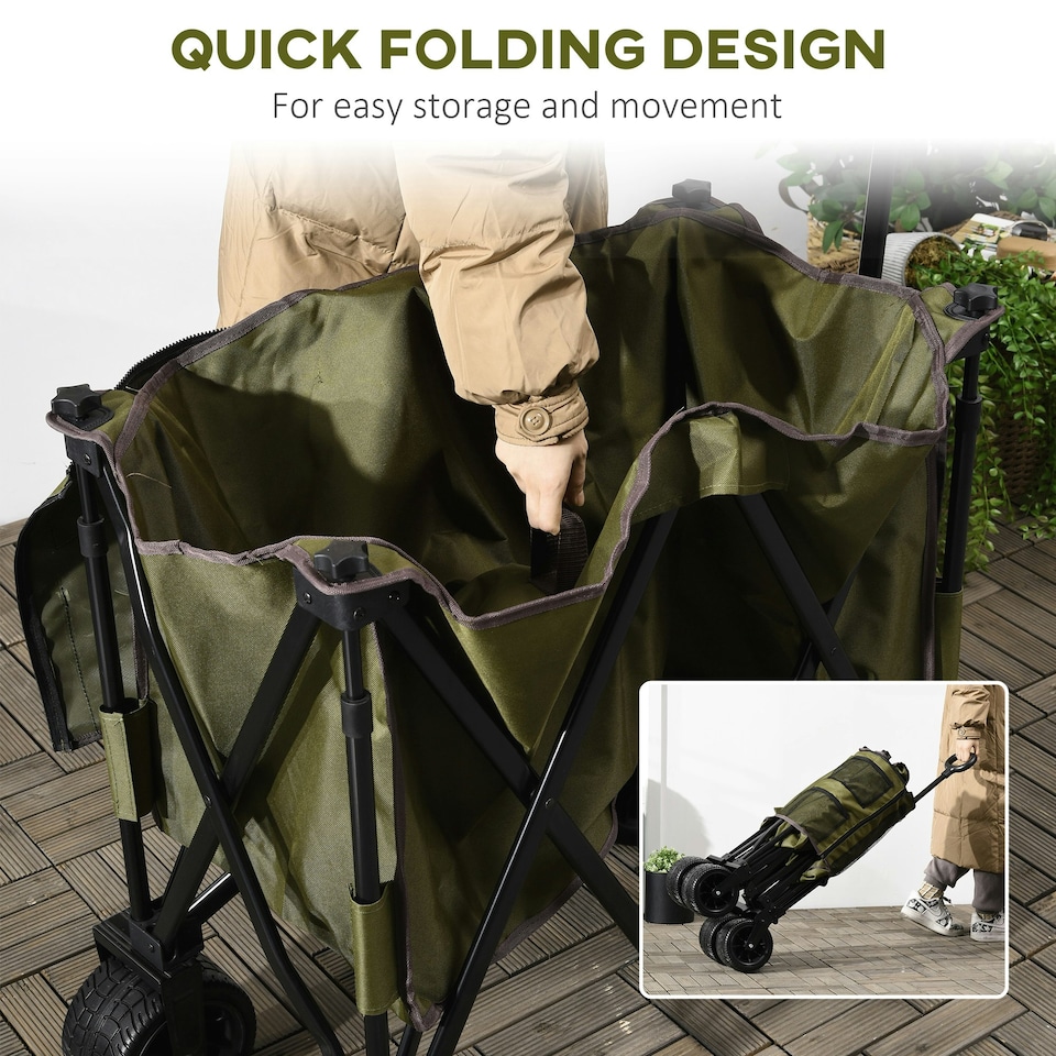 image 1 of Outsunny Folding Wagon Garten Cart Collapsible Camping Trolley on Wheels, Grey