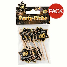 Bristol Novelty 60th Birthday Party Picks (Pack Of 12) - Black/Gold - One Size